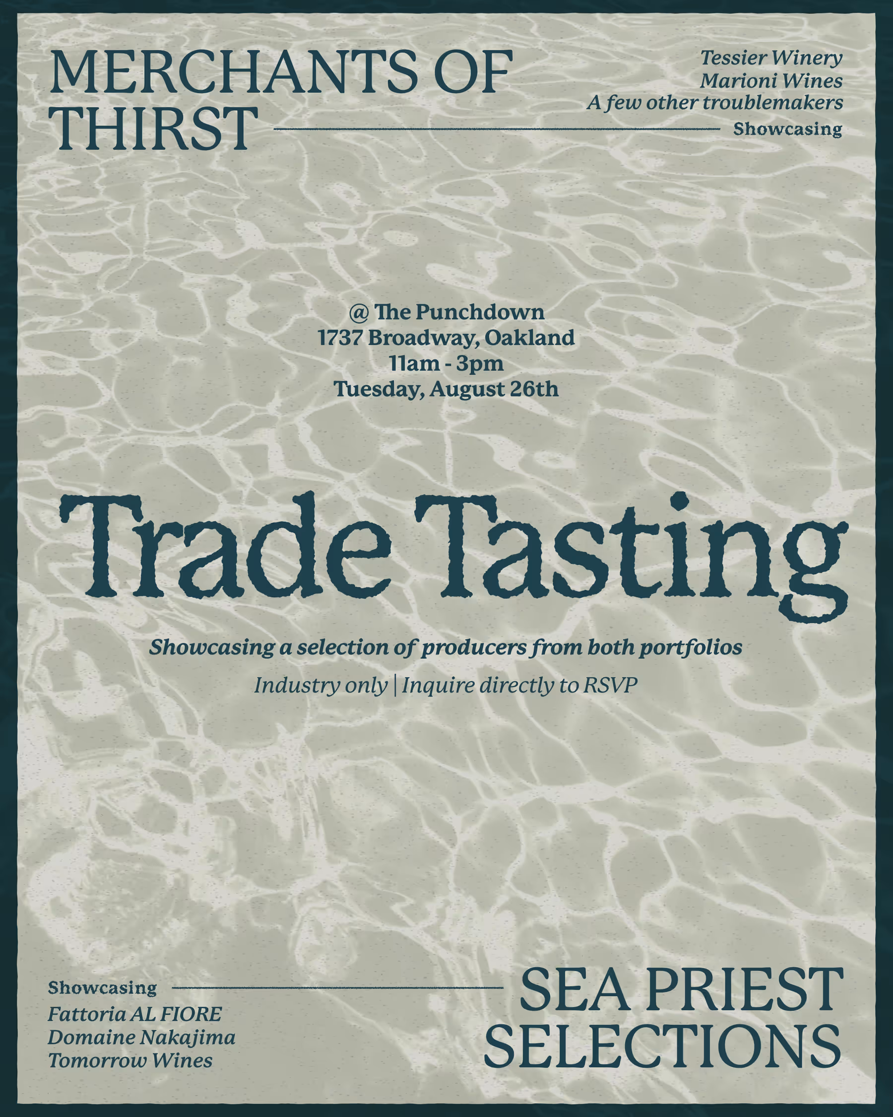 Merchants of Thirst x Sea Priest Selections event poster